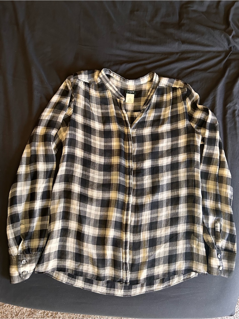 J. Crew Silk Black and White Plaid Sheer Button Up Long Sleeve Women’s Small
